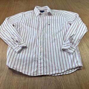 American Eagle Striped Button Down Shirt M Red White Preppy Classic Fit